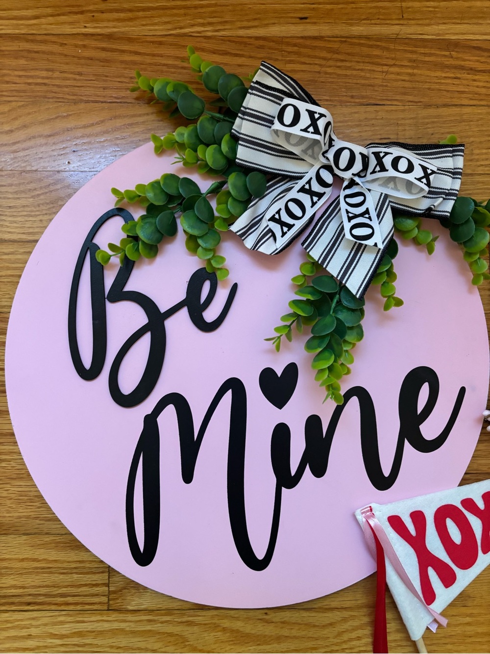 Be Mine Pink Door Sign with Greenery and XOXO Bow